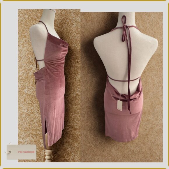NWT - Re:named Velvet Cowl Neck Midi Slip Dress – Dusty Rose – Size S - Picture 3 of 6